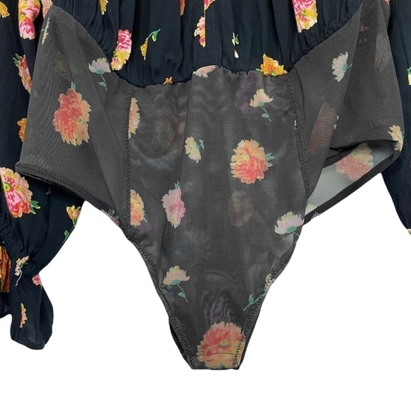 Free People Intimately Poppy Ruffle Bodysuit NWT Black Floral - Picture 13 of 16